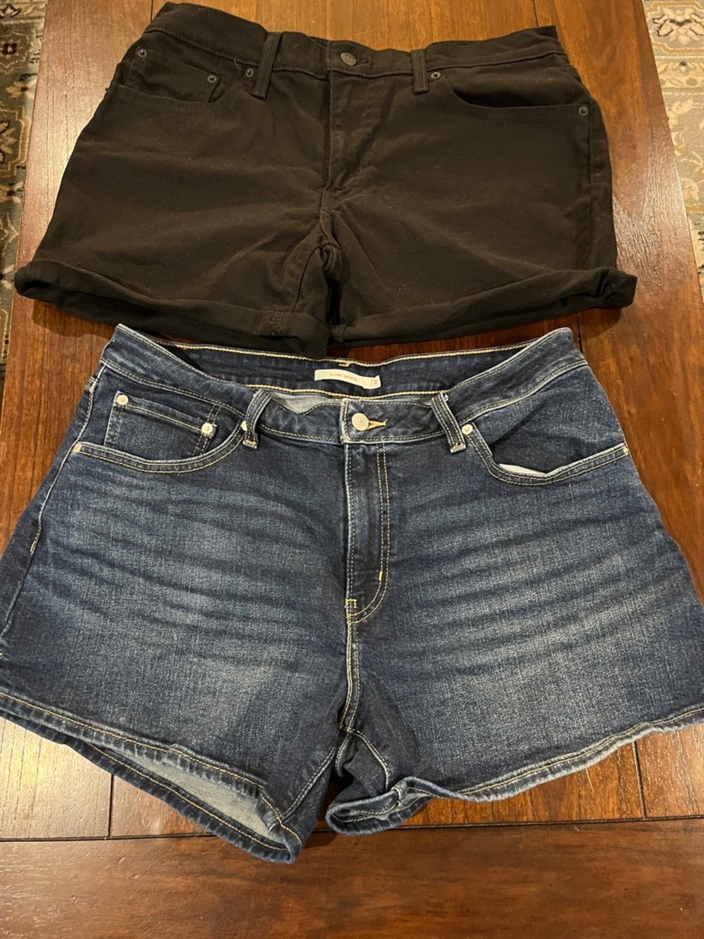 Women's LEVIS Black and Dark Blue Denim Shorts - Versatile Casual Pair